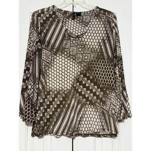 New Directions Brown Printed Tunic Blouse, Size L
